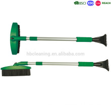 rotating snow cleaning brush with scraper and telescopic handle